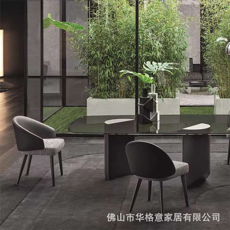 北欧轻奢皮布餐椅现代简约家具饭桌椅子酒店餐厅咖啡厅休闲靠背椅