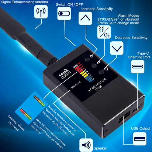 Anti Spy Detector Bug Detector Hidden Camera Detector Aud io