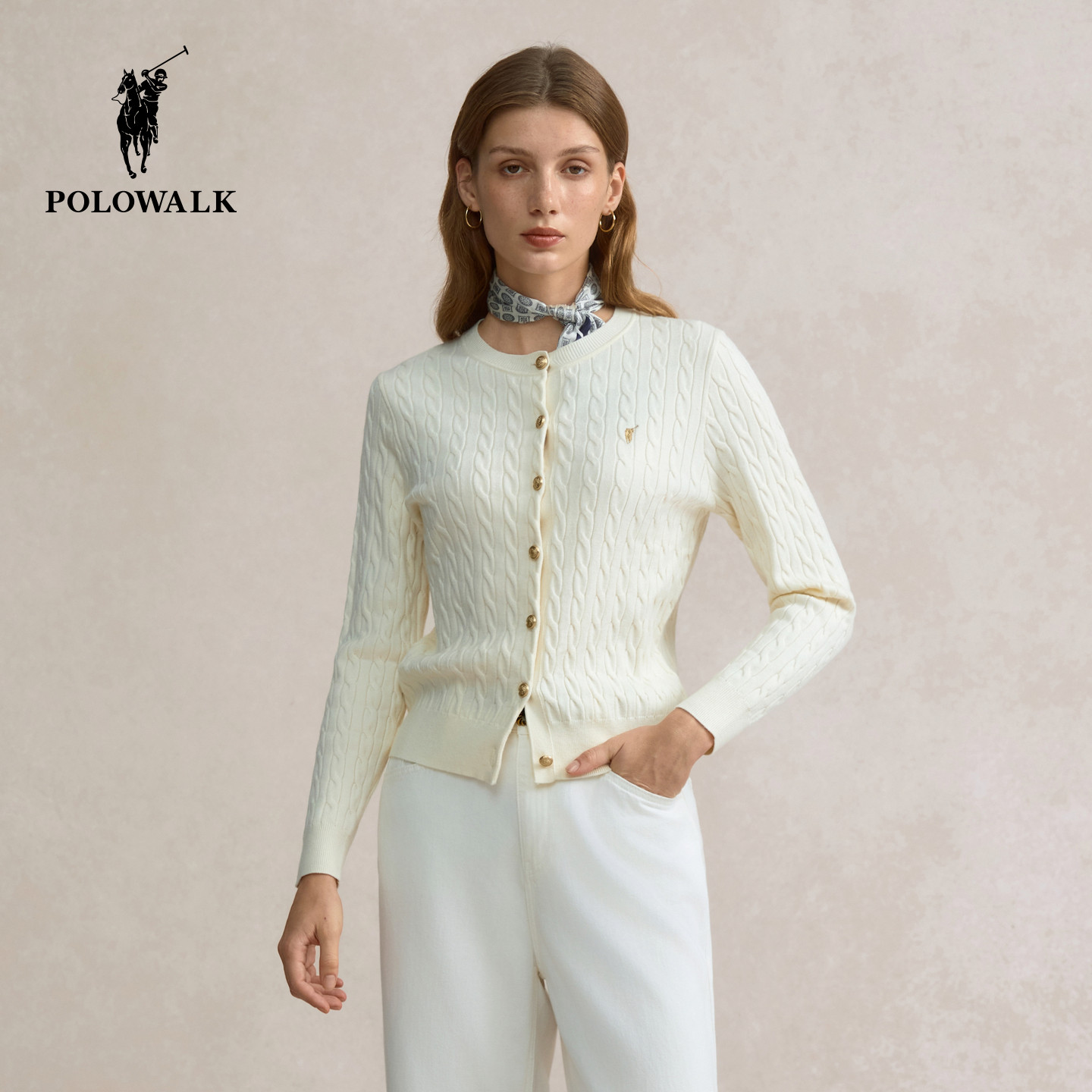 POLOWALK秋季女麻花针织开衫图片