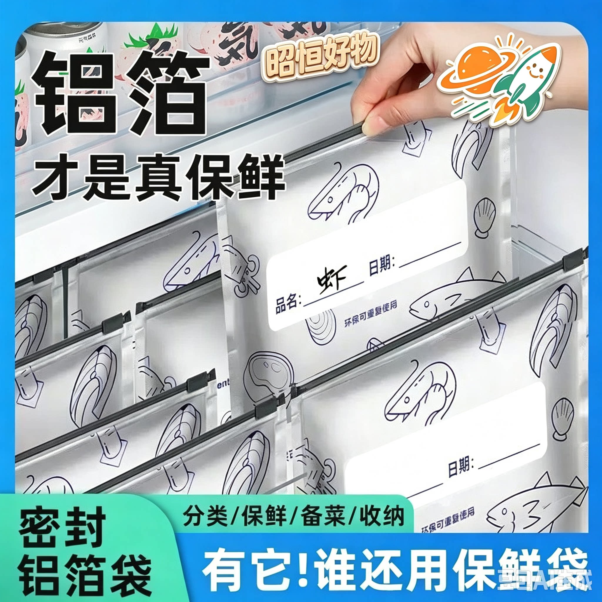 家用食品级铝箔加厚拉链款密封袋保鲜袋冷冻专用自封铝箔保鲜袋CJ