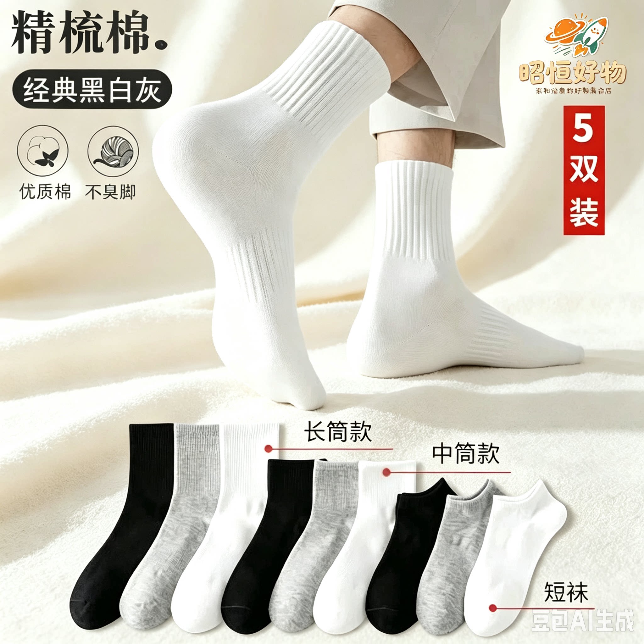【优质棉】四季袜男女短中长筒纯色棉袜吸汗运动篮球潜水袜YS