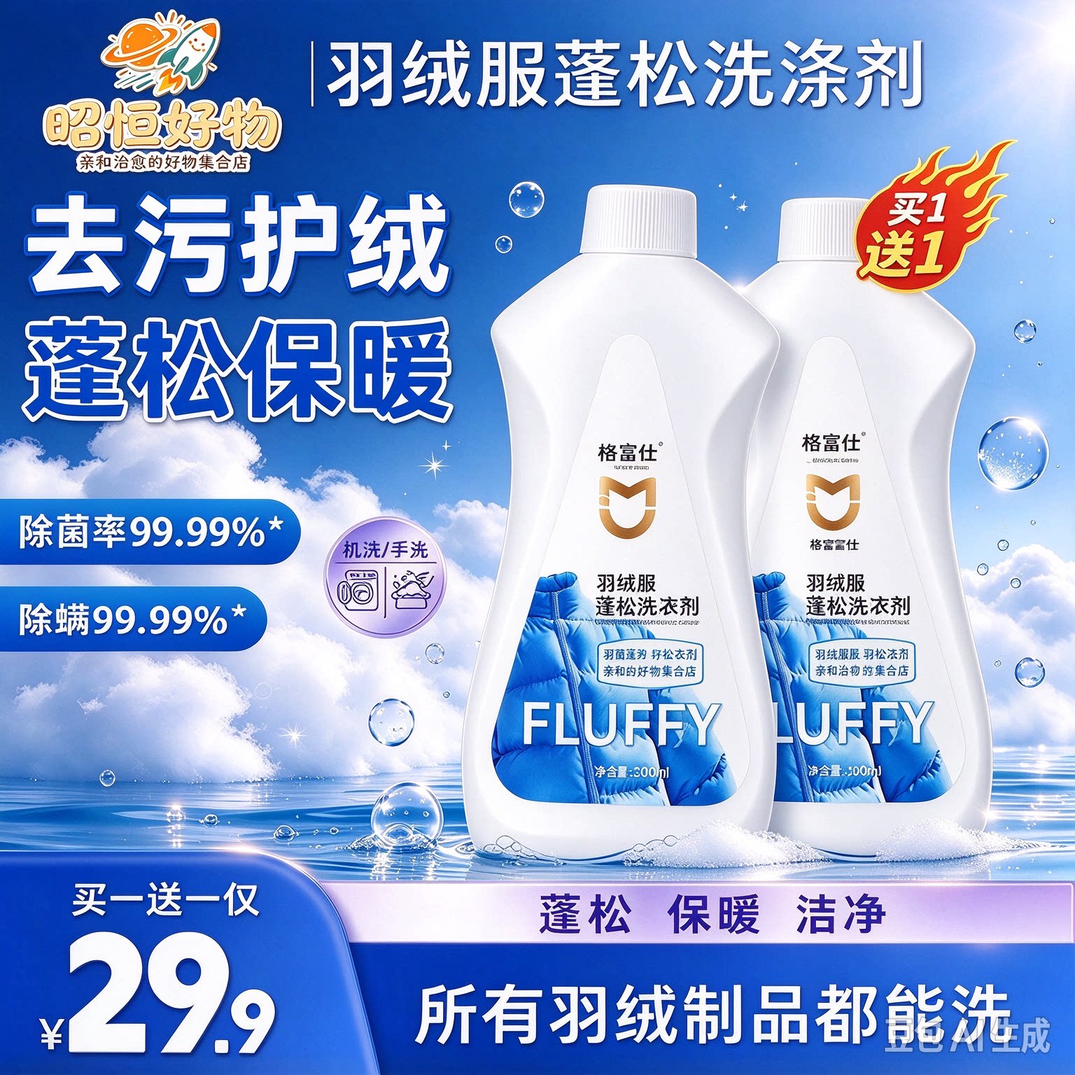 【明星同款】迈洁斯羽绒服专用蓬松洗涤剂水洗机洗温和去污渍YS