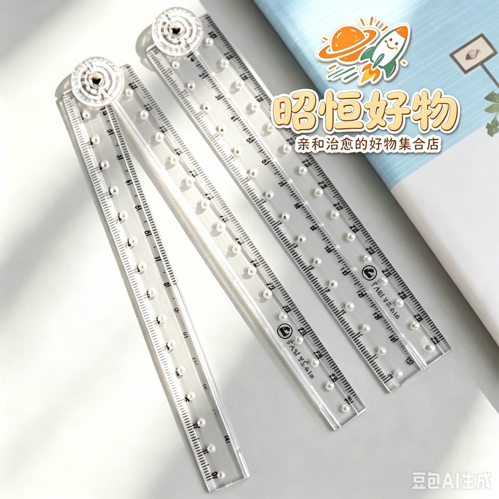 【买一送一】创意透明折叠尺简约绘图量角器学生便携测量刻度尺YS