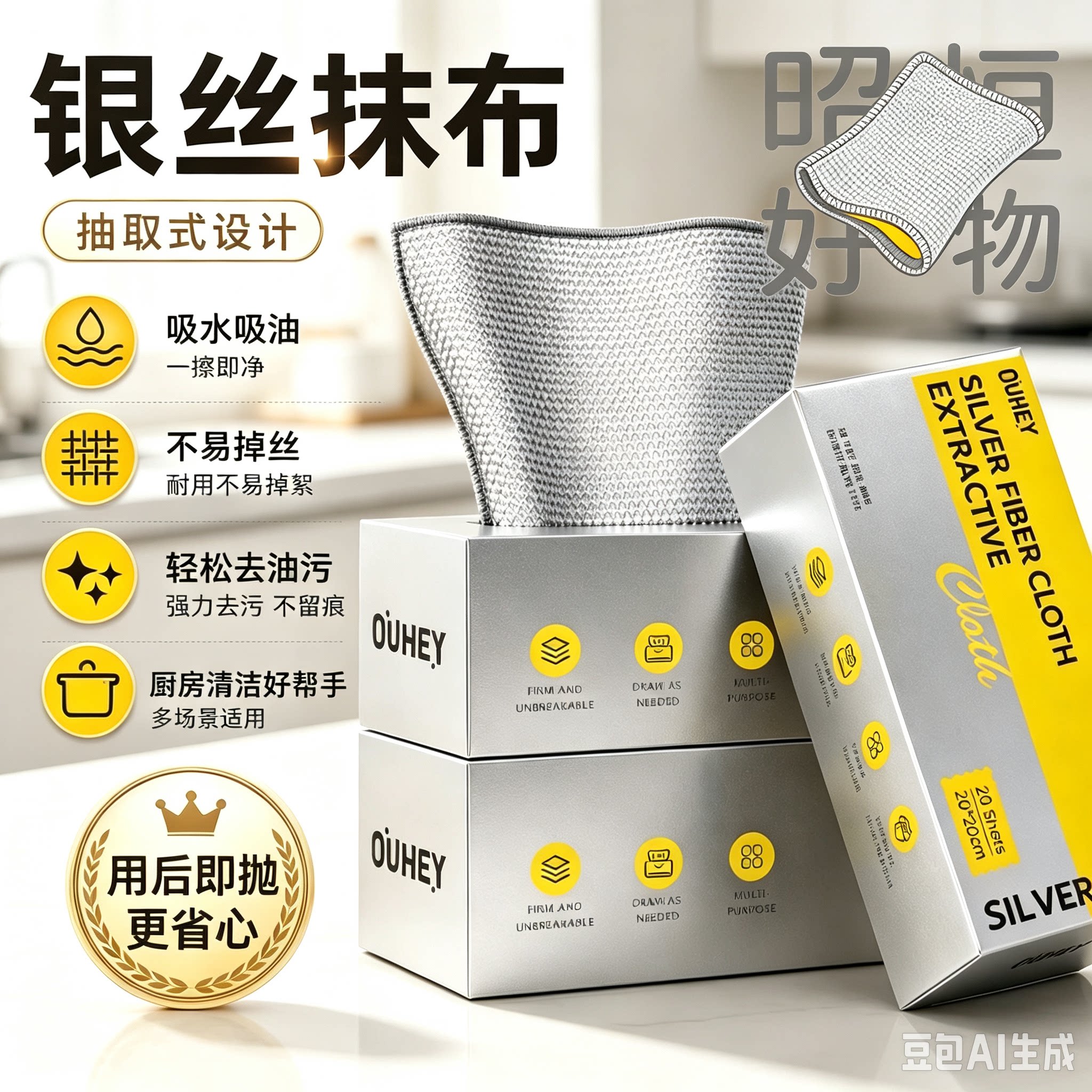 银丝抹布洗碗巾厨房专用抽取式双层加厚不沾油刷碗刷锅抹布YS