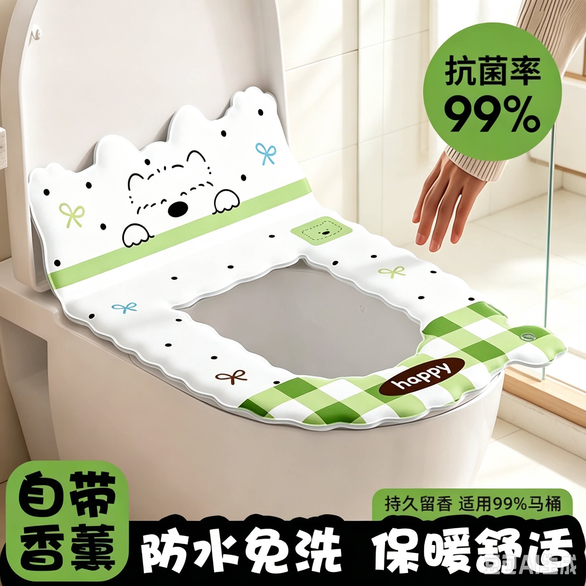 小狗格纹靠背马桶垫家用卫生间防水坐便垫四季通用可爱马桶座圈CZ