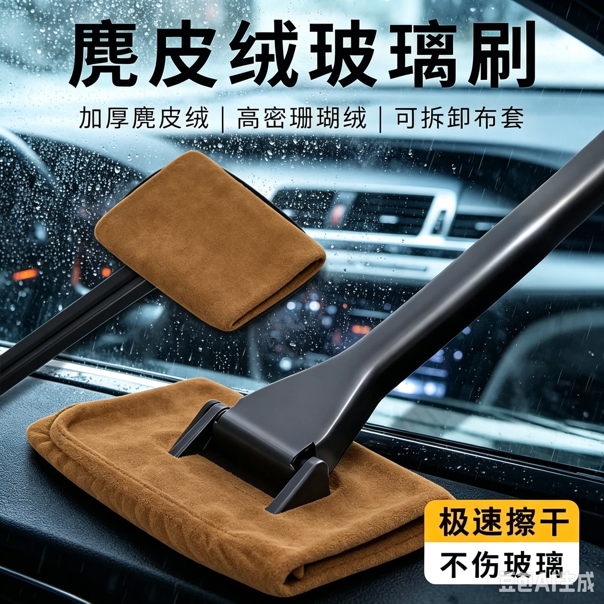 懒人玻璃擦窗器汽车前挡玻璃擦洗车工具麂皮绒珊瑚绒布套清洁刷CJ