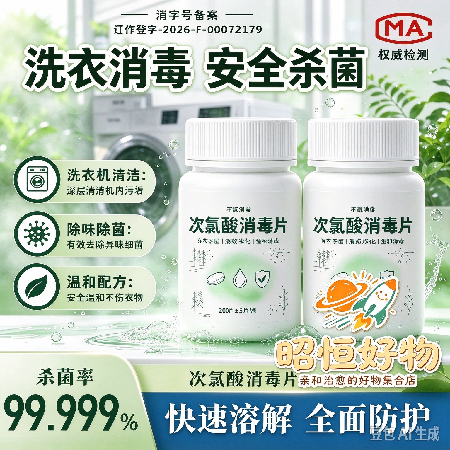 【家政同款】次氯酸消毒片洗衣机衣物宿舍消毒猫咪狗狗杀菌YS