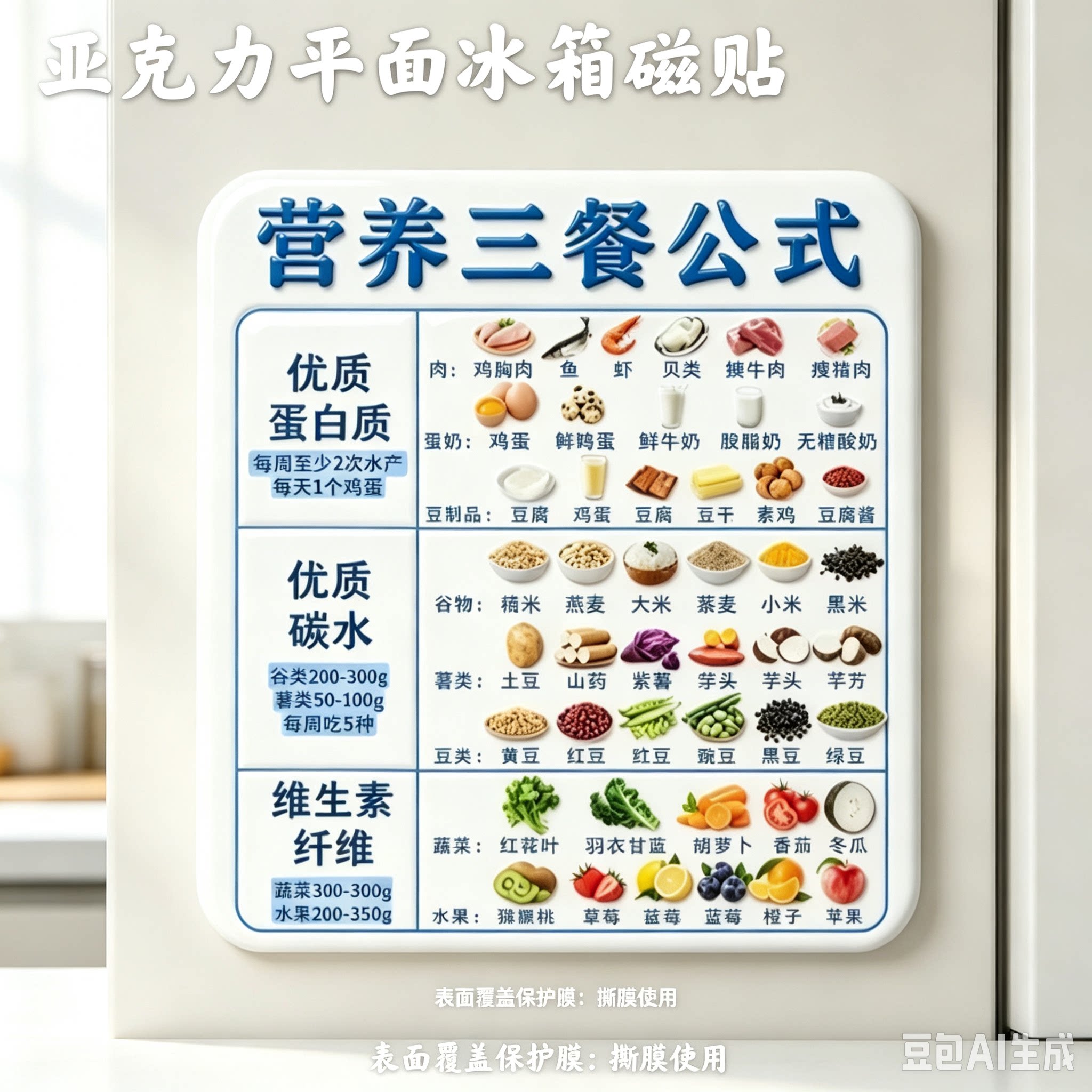 【营养三餐】亚克力磁吸冰箱贴健康营养均衡饮食创意家用好物YS