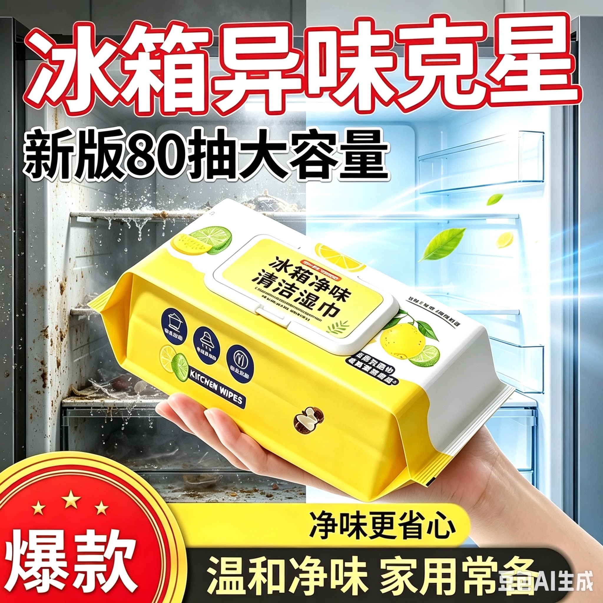 【下单立减50】冰箱清洁湿巾多用途清洁湿巾厨房油烟机去油污CJ