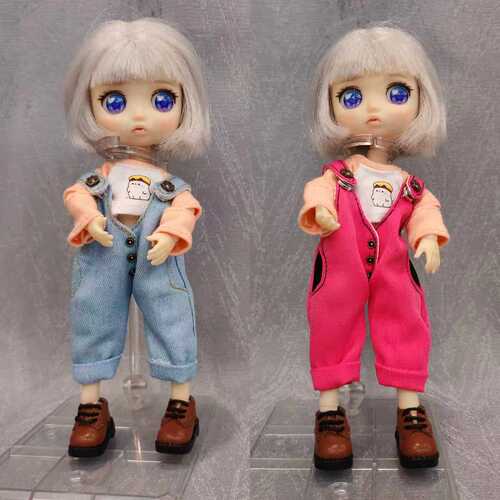 OB11娃衣牛仔背带裤12分BJD娃娃衣长袖T高品原创设计P9阿巳2通穿