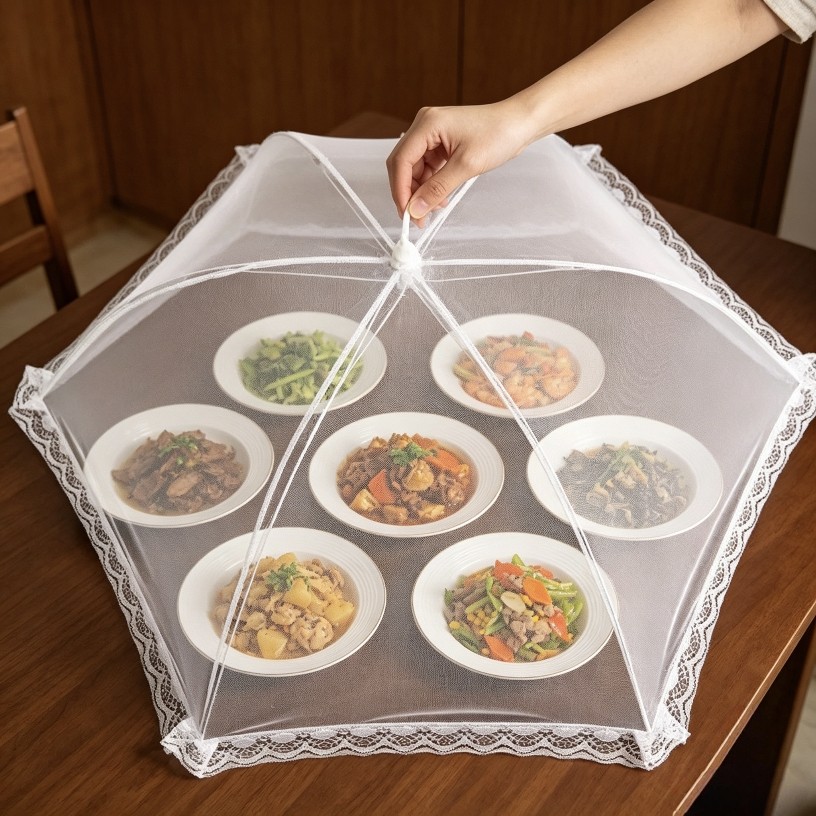 圆形大号菜罩可折叠商用家用防蚊蝇虫透明网纱餐桌罩剩饭食物盖子