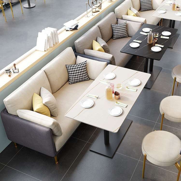 奶茶店甜品店卡座桌椅组合咖啡厅西餐厅售楼处休息区沙发科技布
