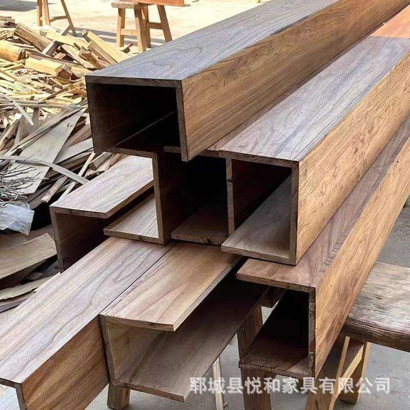 老榆木假梁装饰吊顶原木复古餐厅风化天花墙柱民宿空心梁方装饰梁