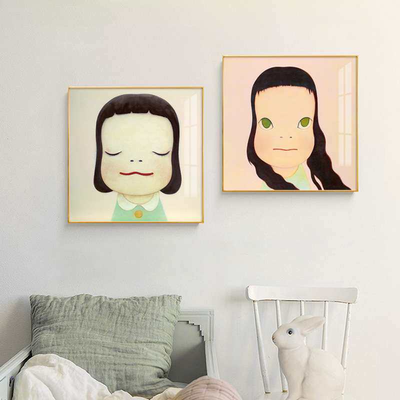 奈良美智日式儿童房装饰画女孩房间挂画北欧卧室创意个性油画版画