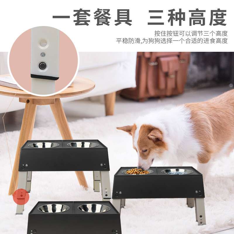可调节高度大型犬升降碗架不锈钢狗盆水碗双碗保护颈椎金毛大狗碗