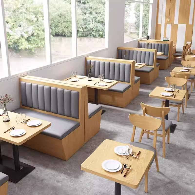 餐饮卡座沙发茶餐厅面馆小吃快餐奶茶汉堡店板式靠墙沙发桌椅组合