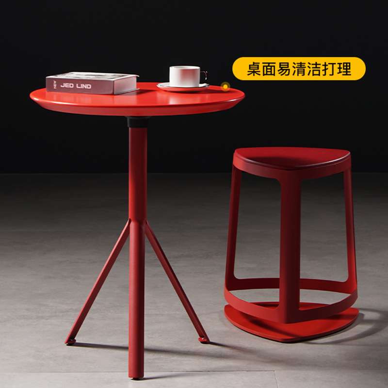 北欧白色圆形桌子小户型烤漆餐桌奶茶店洽谈桌休息区谈判折叠桌子