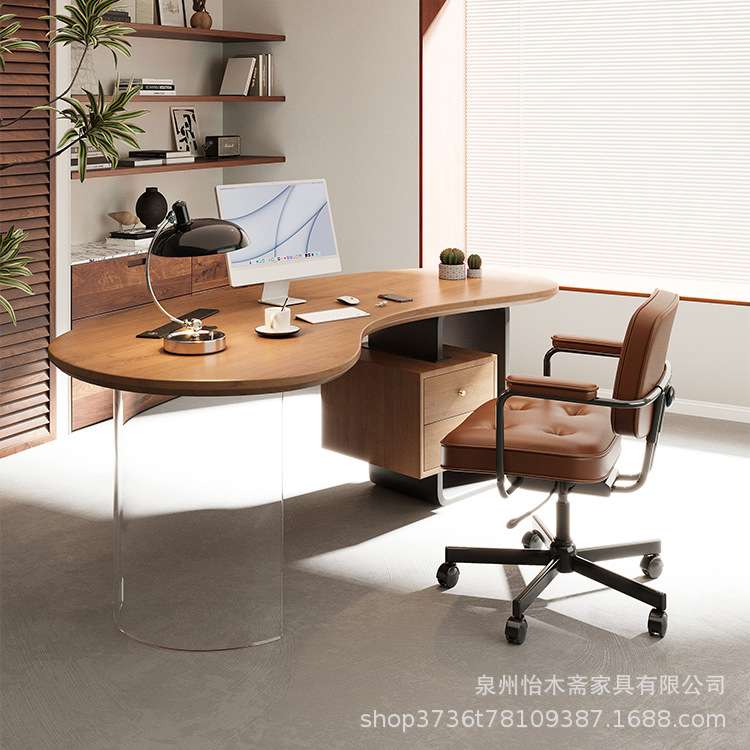 设计师实木办公桌现代简约悬浮创意电脑老板经理桌轻奢弧形书桌子