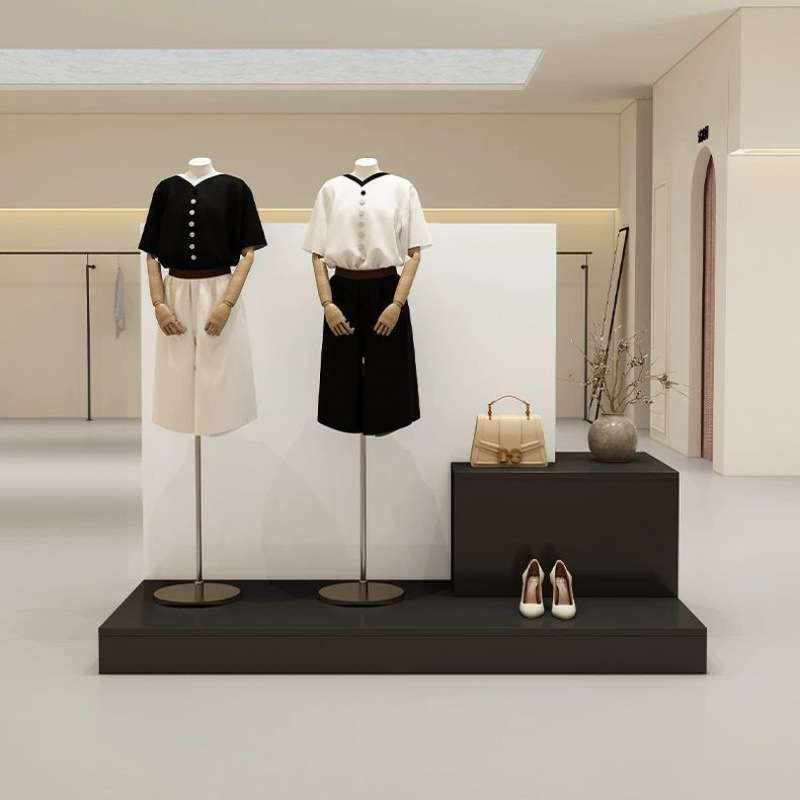 服装店展示柜简约现代中岛台洞石纹女装陈列柜橱窗地台模特展示柜
