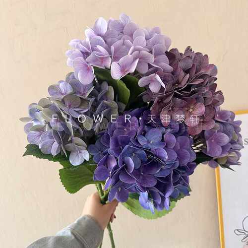 3D打印绣球手感仿真花 高档软装家居摆放高枝蓝紫色复古油画绣球