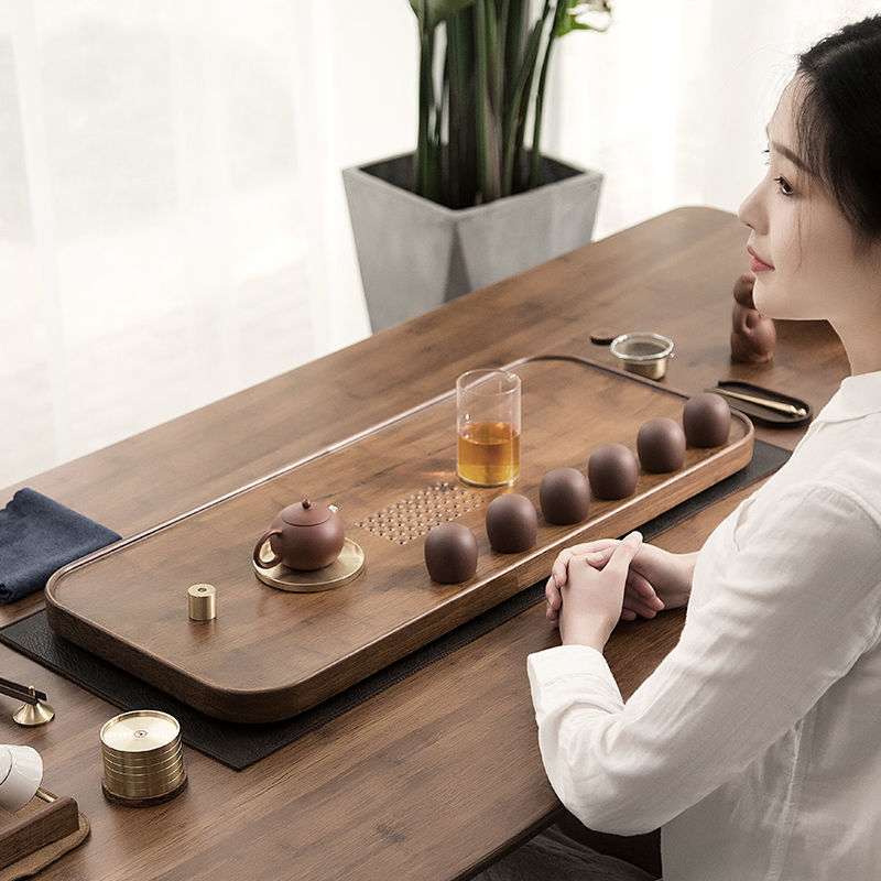 一条实木茶盘家用简约轻奢现代沥水盘简易茶海小型抽屉储排水茶台