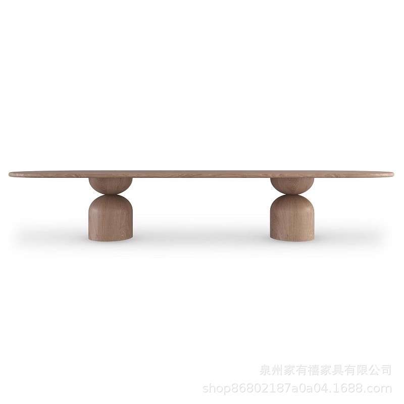 美式实木餐桌轻奢复古个性圆桌设计师创意办公长桌复古工作台展桌