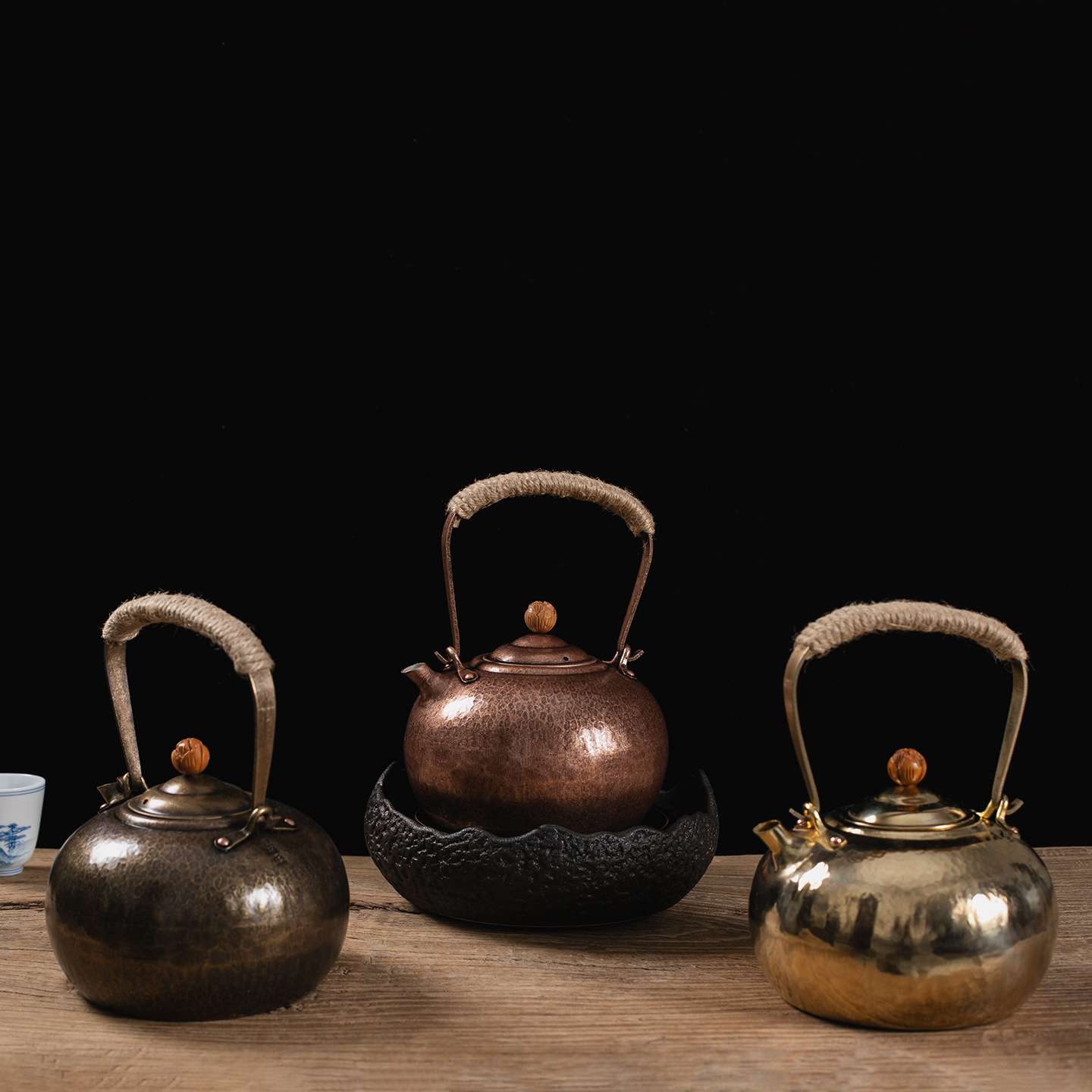 若容茶艺手工烧水铜壶煮茶壶仿古鎏银紫铜老提把加厚家用锤纹茶壶