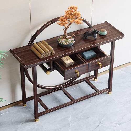 新中式玄关台条案几门厅端景台乌金木入户玄关桌中堂现代简约供桌