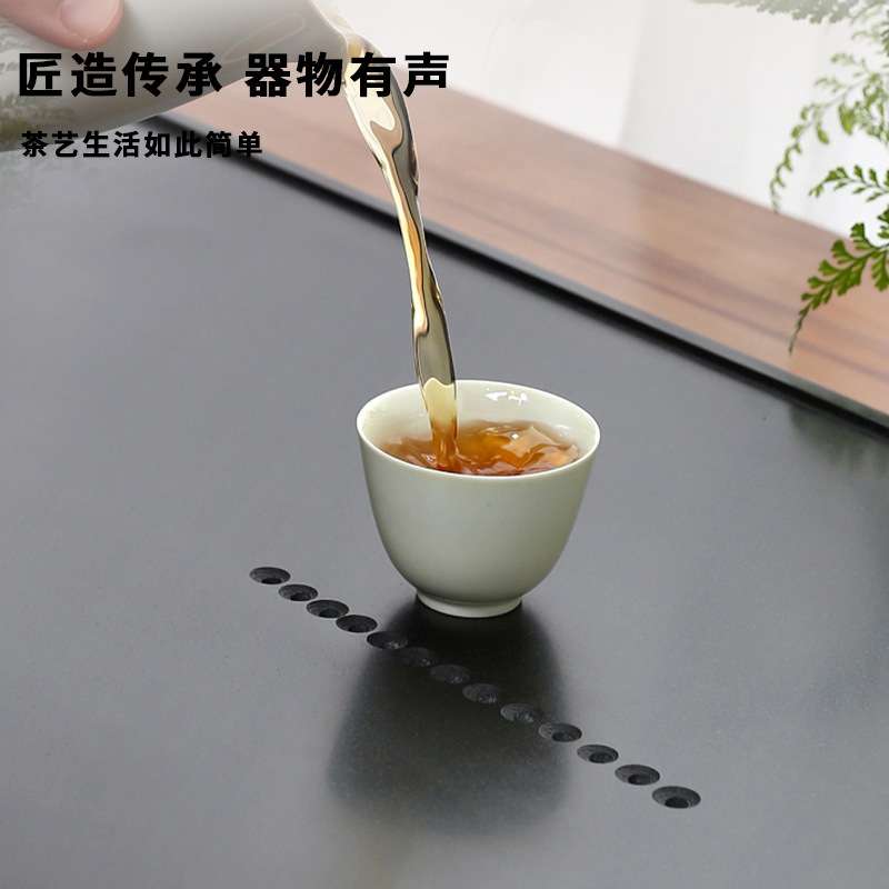 乌金石茶盘手工抛光家用简约整块天然石头茶台石材套装全自动一体