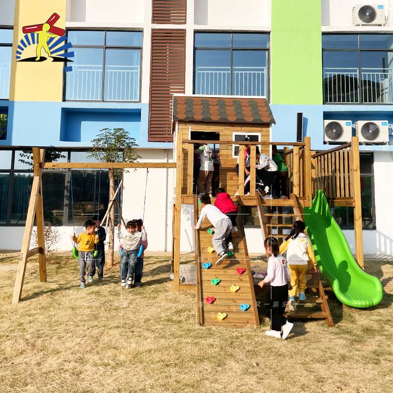 户外儿童家用防腐木攀爬架幼儿园室外树屋秋千小木屋滑滑梯组合