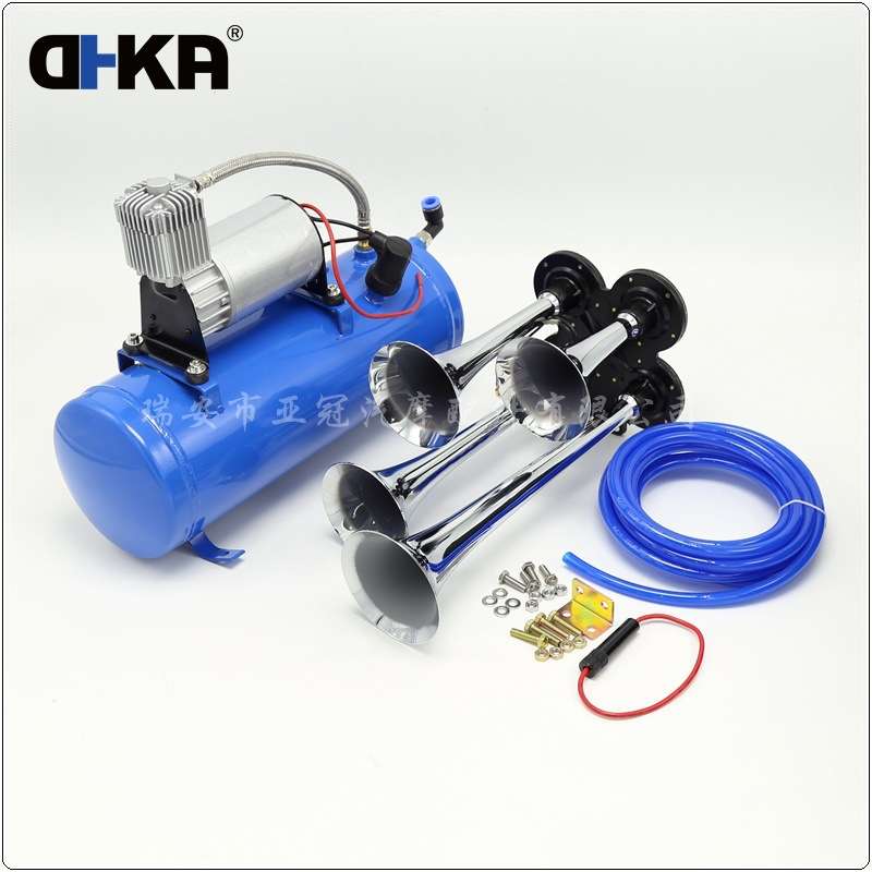 DHKA亚冠-改装气泵四管火车喇叭12V 150psi 蓝色6L气罐空气压缩机