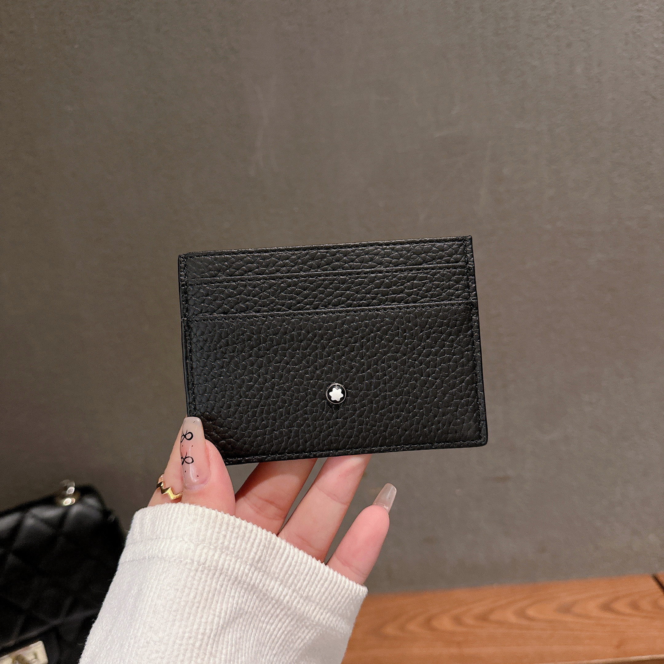 thumbnail for High-end minimalist black leather card holder, ID bank card holder, multi-compartment ultra-thin compact men's and women's card holder