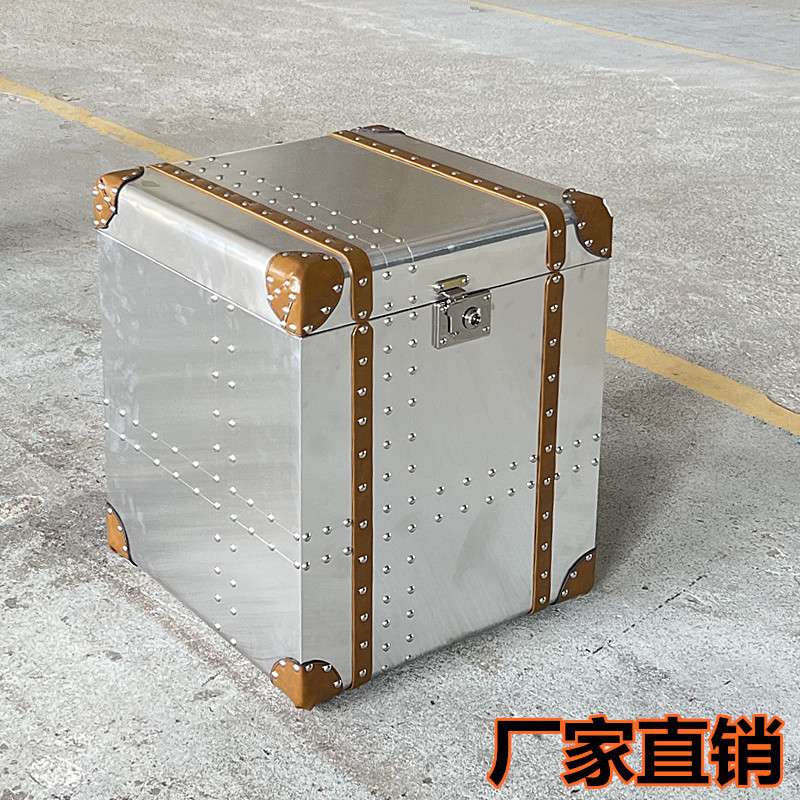 复古铝皮沙发箱子边几中古风角几装饰loft工业风床头柜子美式