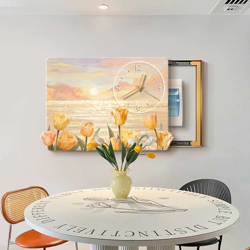 电表箱装饰画钟表法式奶油风花卉风景遮挡配电箱挂画弱电箱盒壁画