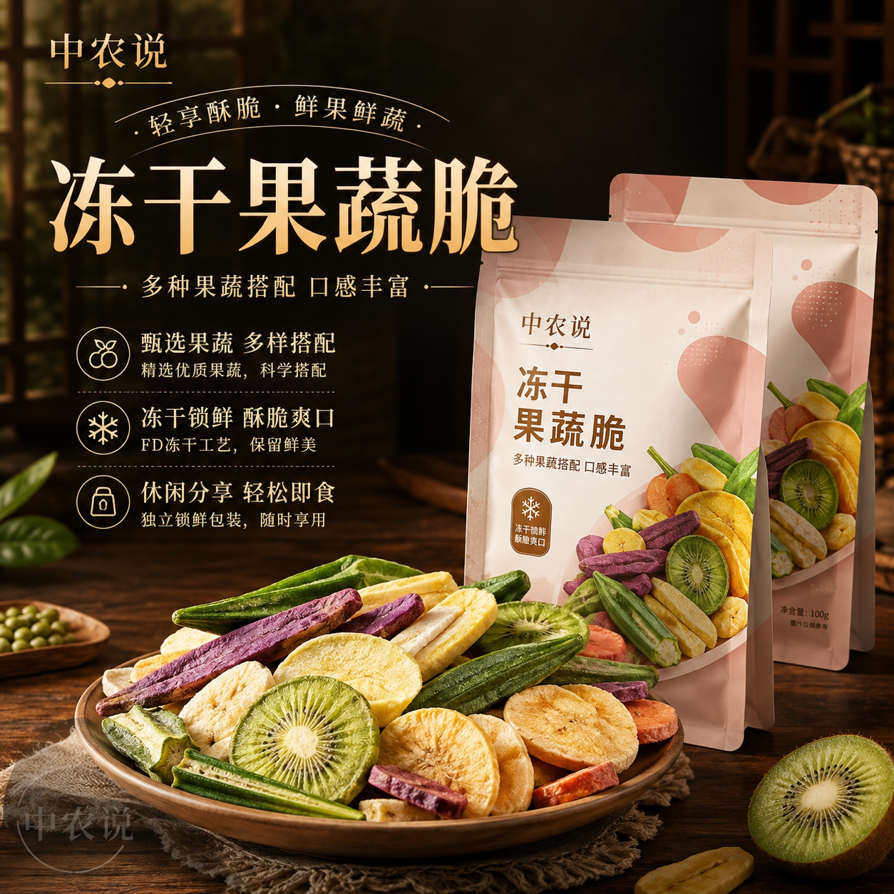 【中农说】果蔬脆冻干什锦蔬菜干混合装独立小包装正品官方旗舰店
