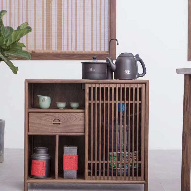新中式全实木老榆木餐边柜家具办公室极简轻奢型烧水柜茶台茶水柜