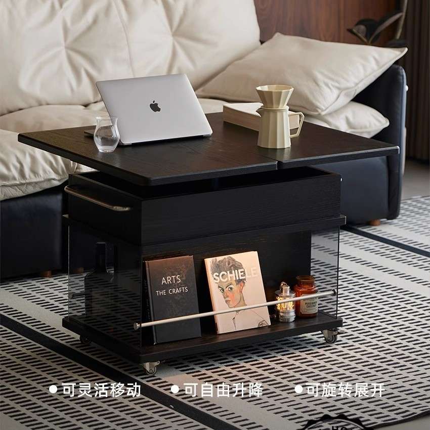 升降折叠茶几轻奢实木客厅家用小户型阳台茶台桌现代简约移动边柜
