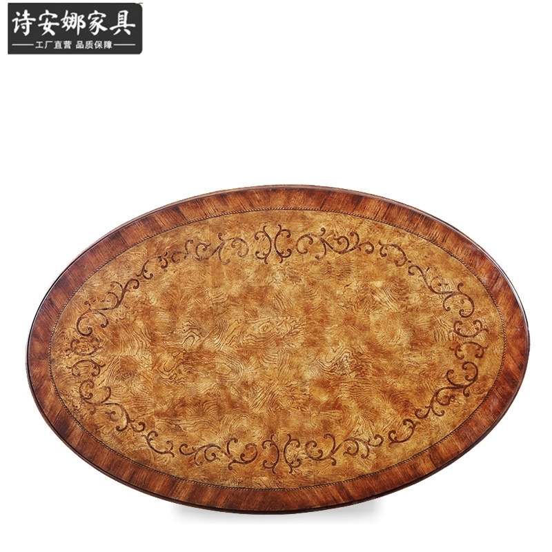 欧式实木茶几意式家具椭圆形咖啡桌实木仿古茶桌客厅茶几家具