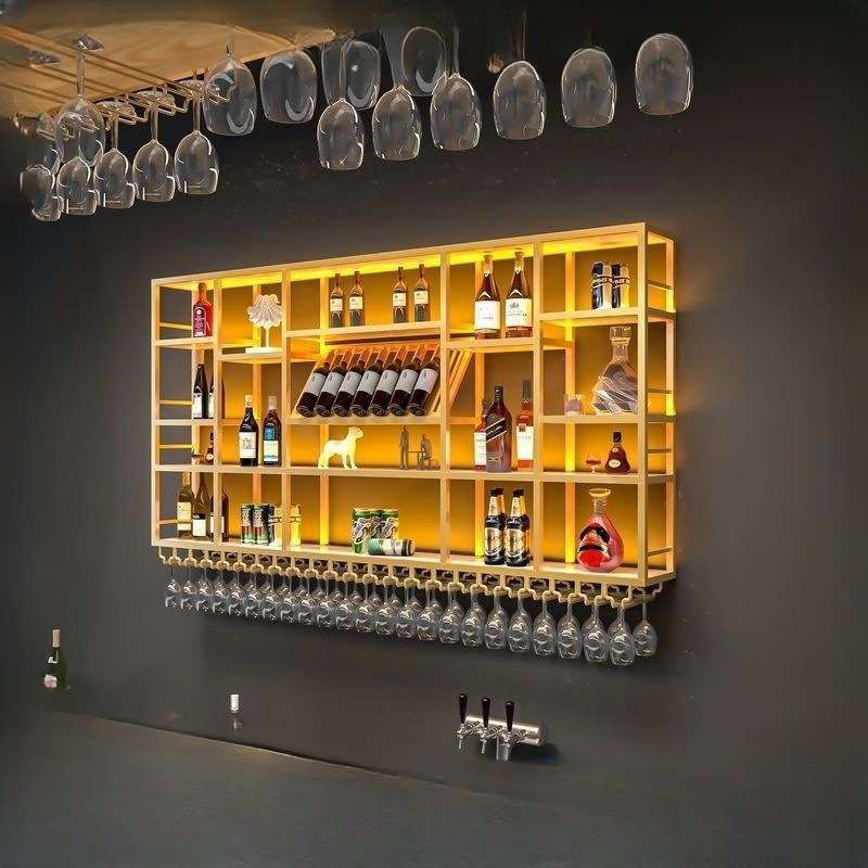 酒架餐厅壁挂式红酒架吧台工业风铁艺靠墙圆形挂墙金属酒柜家用