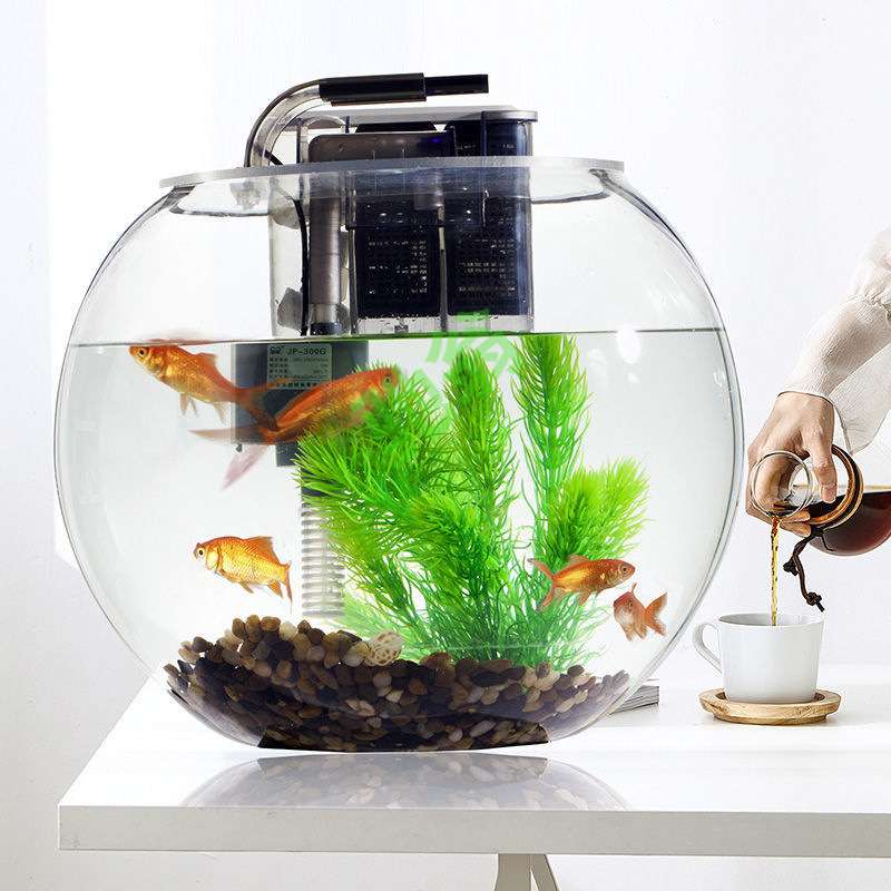 yut加厚超白玻璃鱼缸圆形客厅小型桌面创意水族箱懒人免换水金鱼