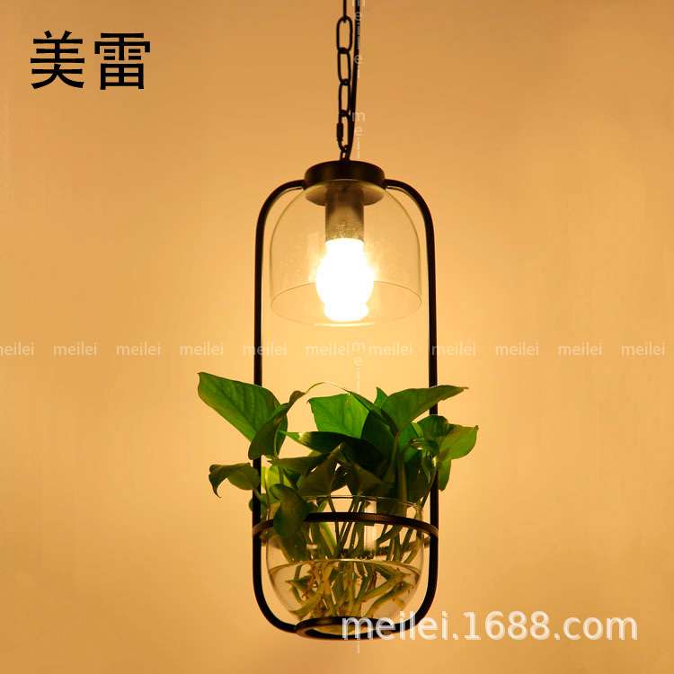 工业风餐厅灯北欧创意现代简约吧台家用餐桌个性三头绿植物小吊灯