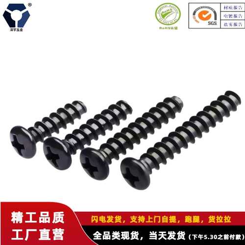 PB2x4→2x12黑色不锈钢圆头自攻平尾螺丝GB845-F型防锈盐雾达克罗