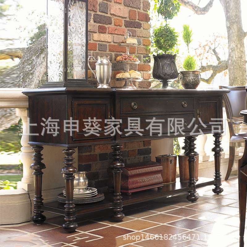 美式乡村实木储物收纳餐边柜复古做旧轻奢餐厅家用酒店别墅样板房
