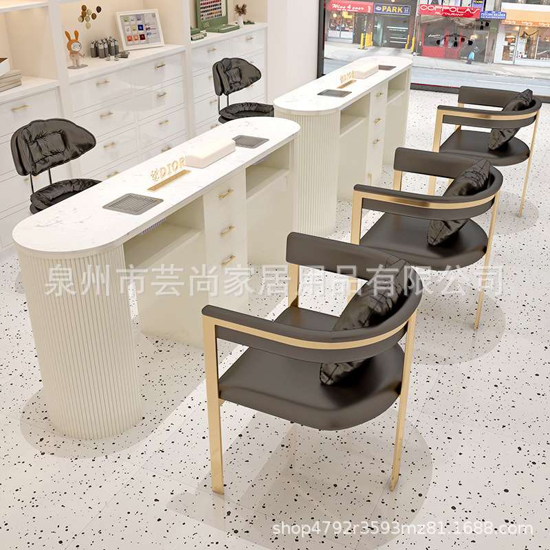Nail salon网红轻奢美甲桌两人岩板桌面带吸尘器新款美甲桌椅套装