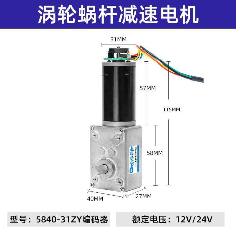 5840-31zy涡轮蜗杆带编码器 自锁齿轮直流减速电机直角大扭力马达