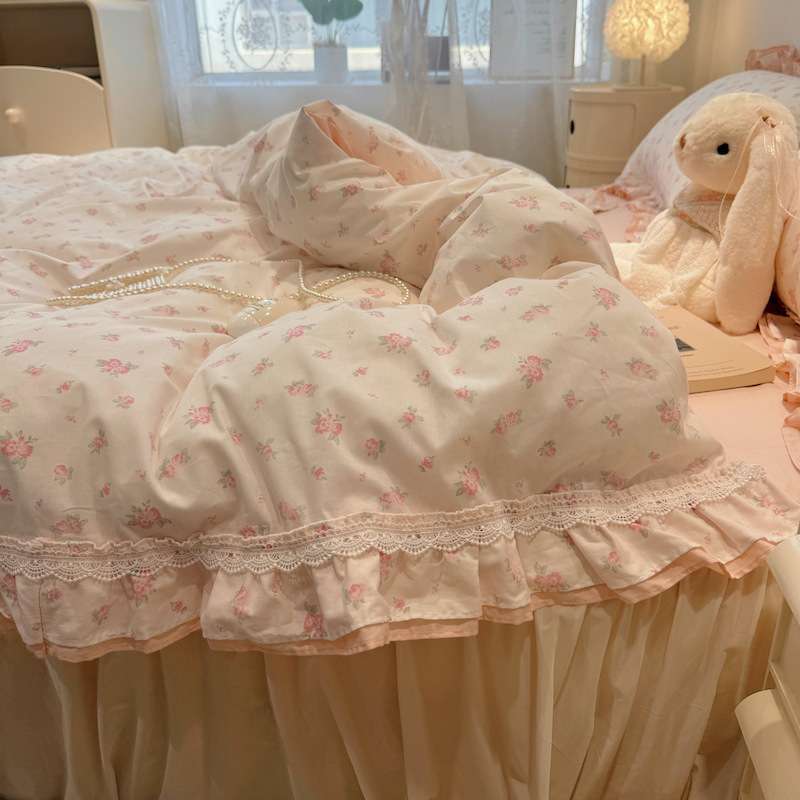 韩式少女心花边小碎花全棉四件套纯棉床裙公主纯棉被套床上用品