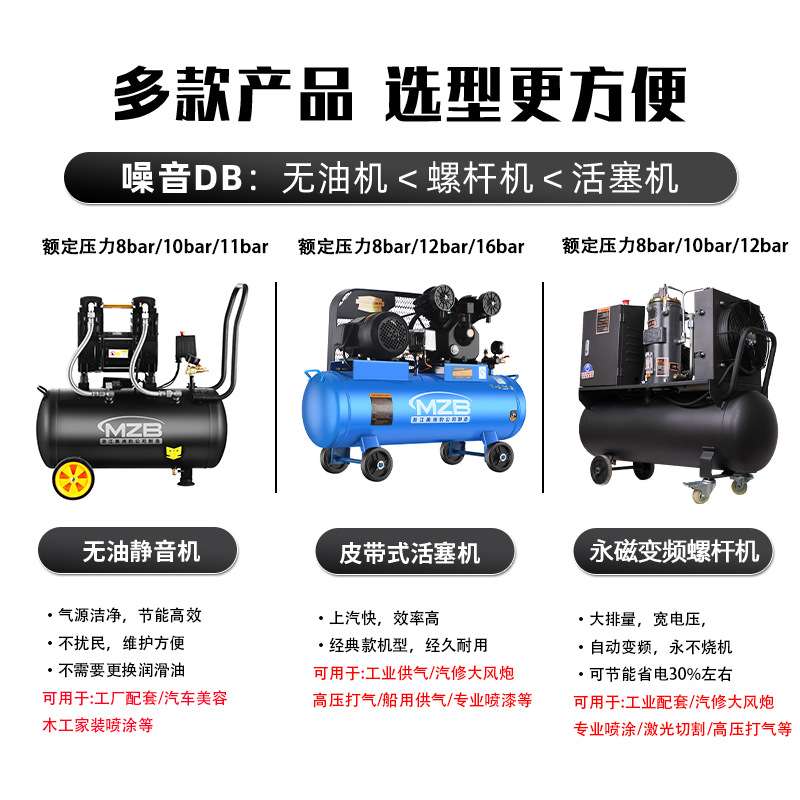 静低音无油空压机木工汽修装修气泵上汽稳定打气快出口空气压缩机