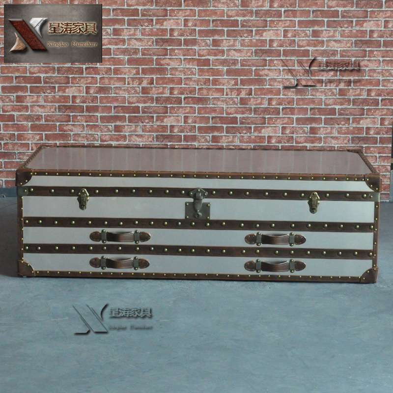 LOFT工业风铝皮铆钉金属茶几个性箱式方形客厅咖啡店家具