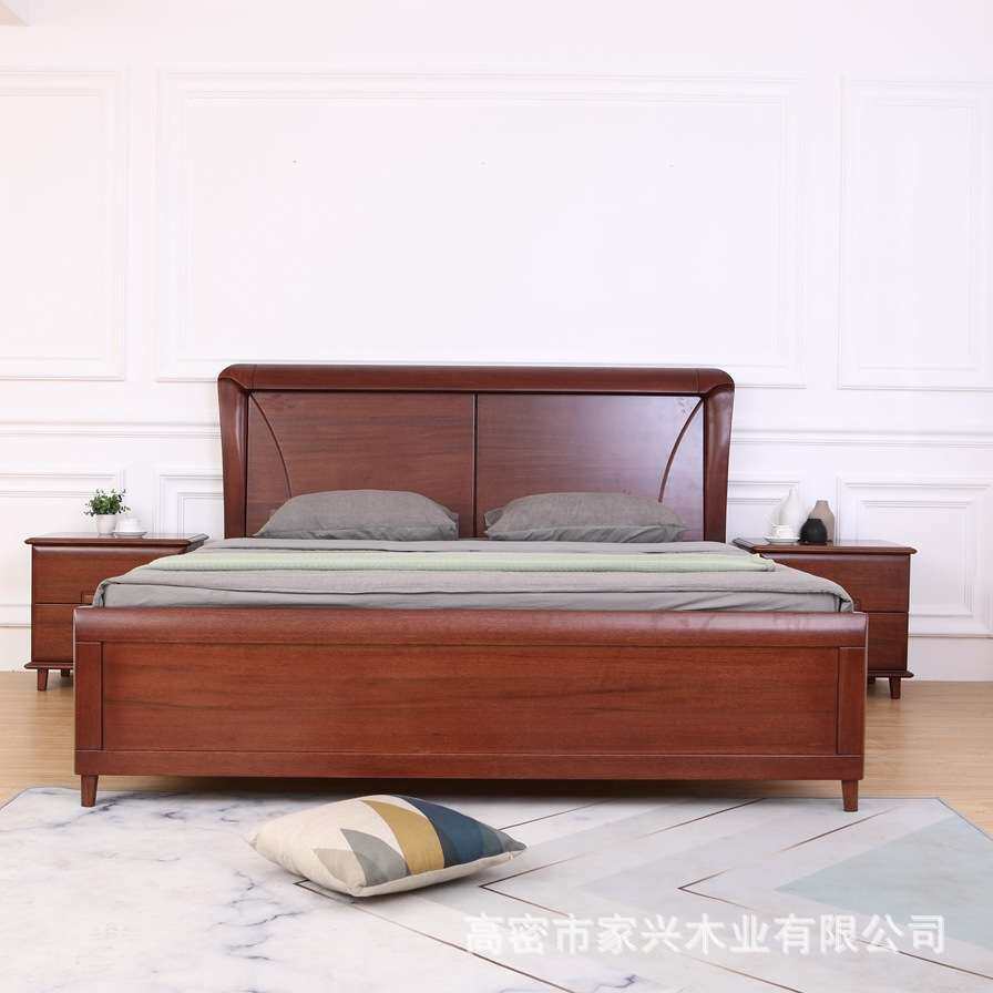 新中式原木床家用卧室布艺实木红橡木床厂家直销支持一件代发