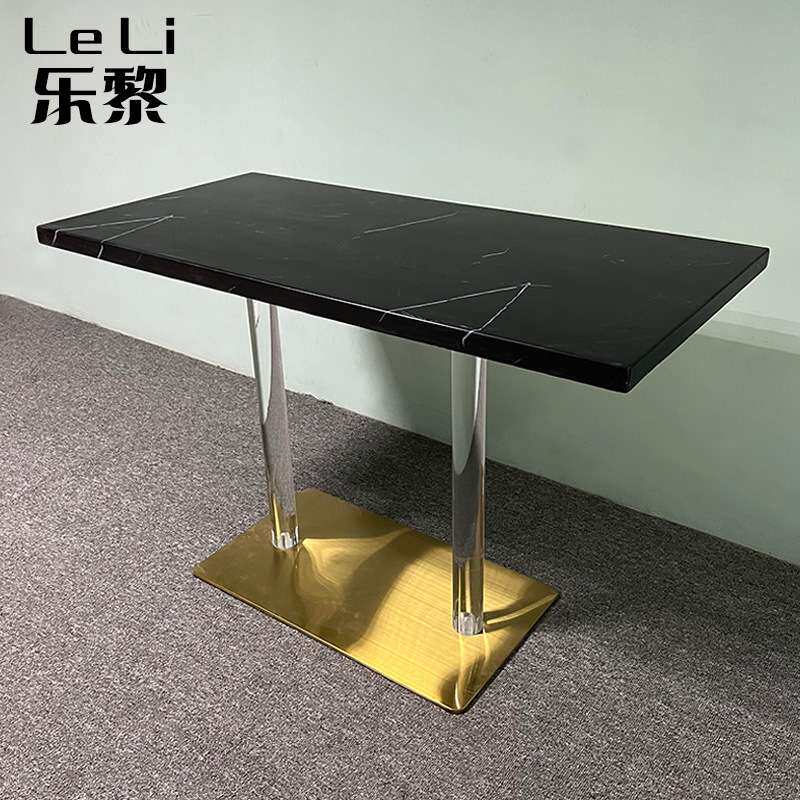 可代发咖啡厅水磨石桌子奶茶店小圆桌椅售楼部餐饮店大理石金边桌
